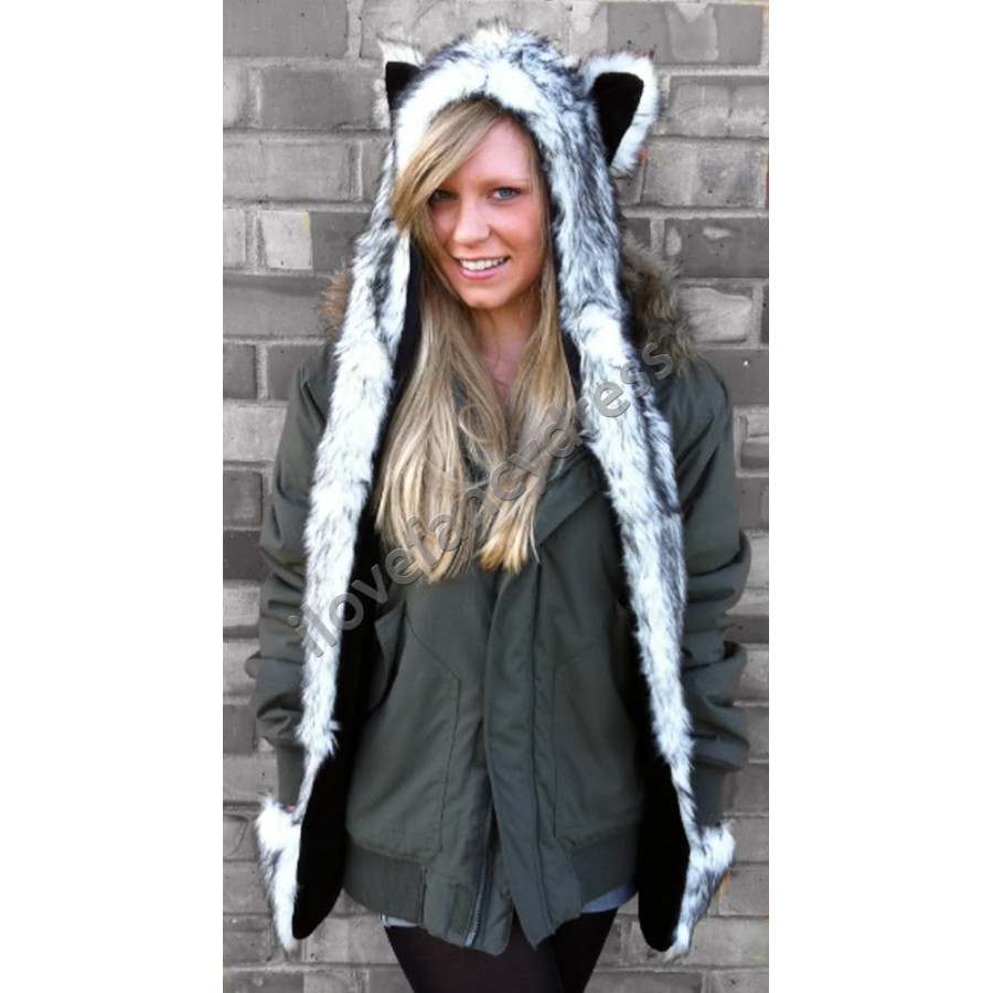 fur hooded WITH HOODED FUR ANIMAL  FAUX CHRISTMAS  LADIES with  EARS HAT WINTER faux ears scarf SCARF