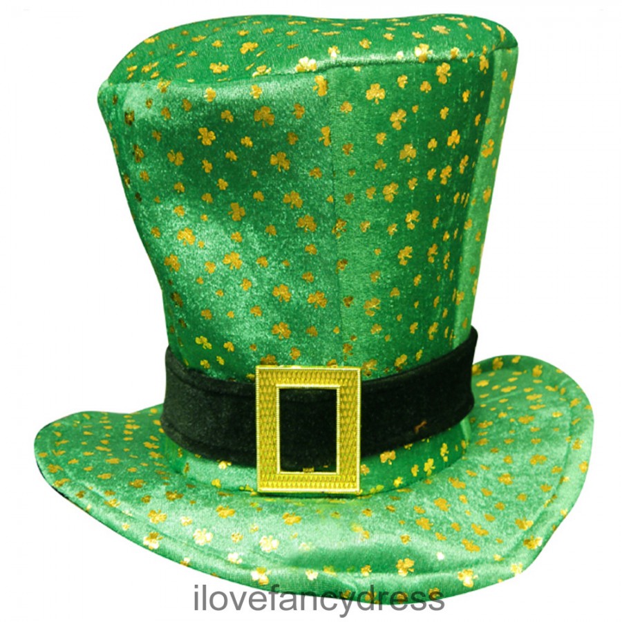 Irish Top Hat with Gold Shamrocks