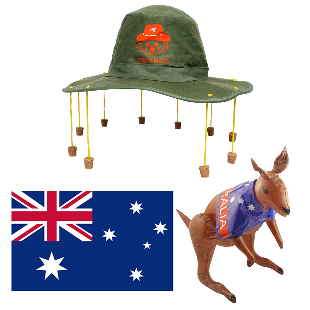 Fancy Dress Inflatable Australia Kangaroo Cork Hat Cricket Rugby Sport Oz Novel