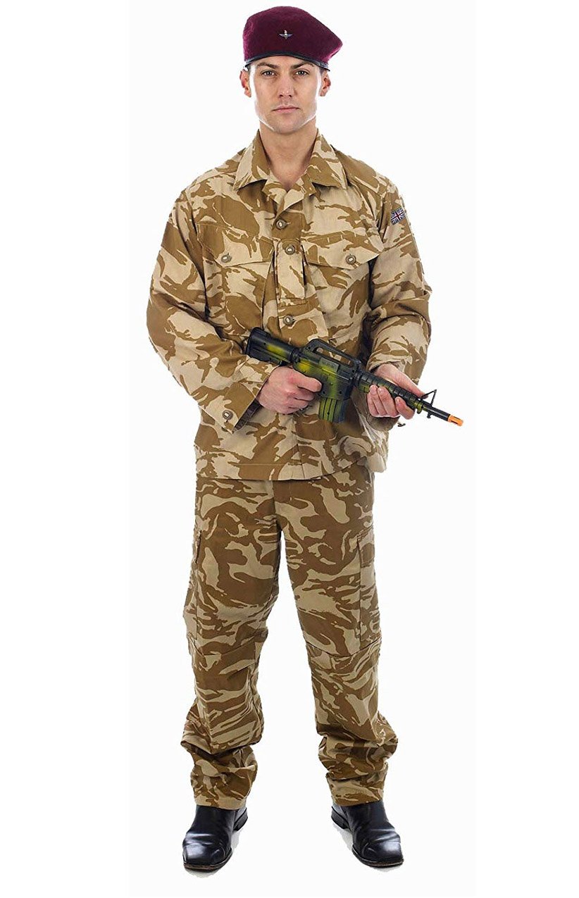 Paratrooper Soldier Camo Military Army Fancy Dress Up Halloween Adult  Costume