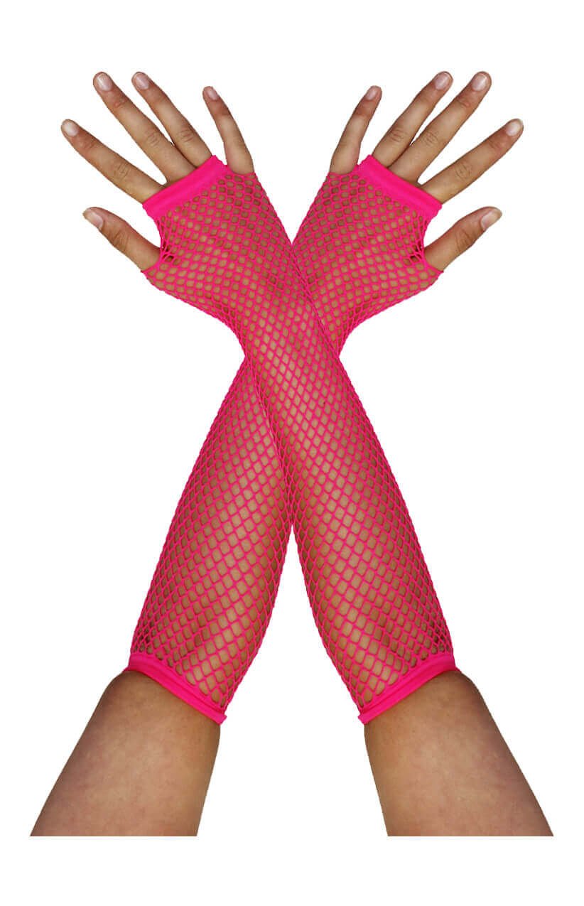 Hot Pink Fishnet Gloves - I Love Fancy Dress