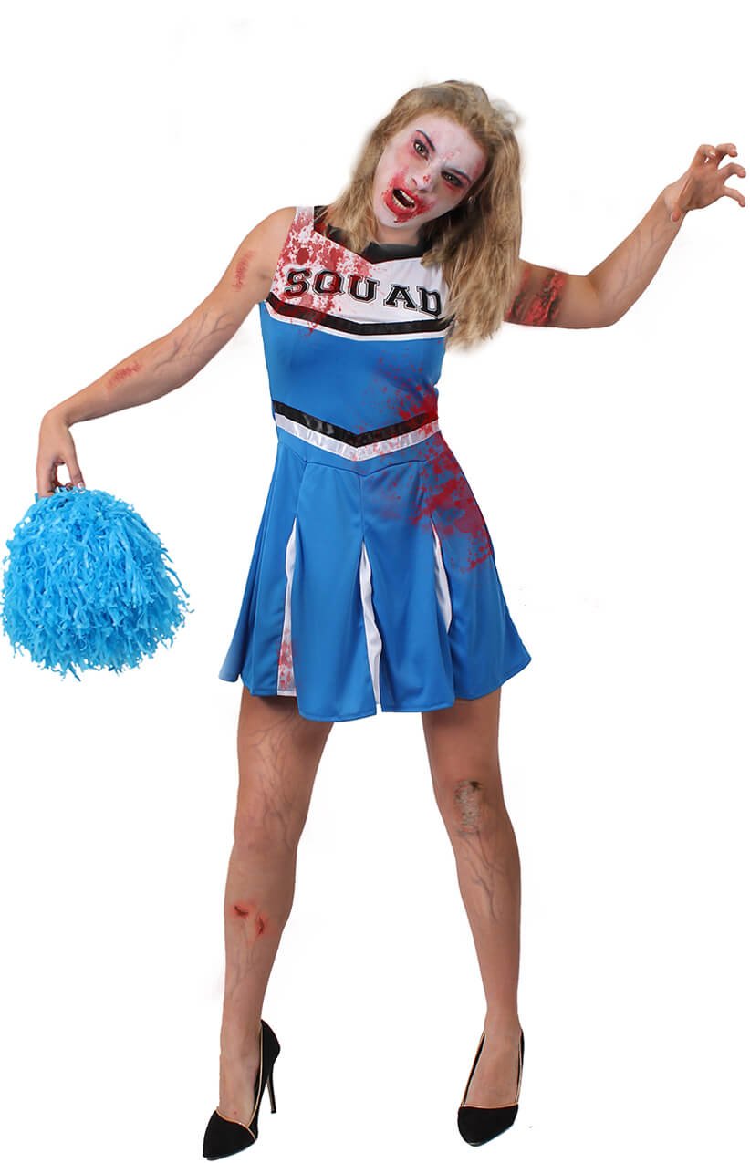 Ladies Blue Zombie Cheerleader Halloween Fancy Dress Costume - I Love Fancy Dress