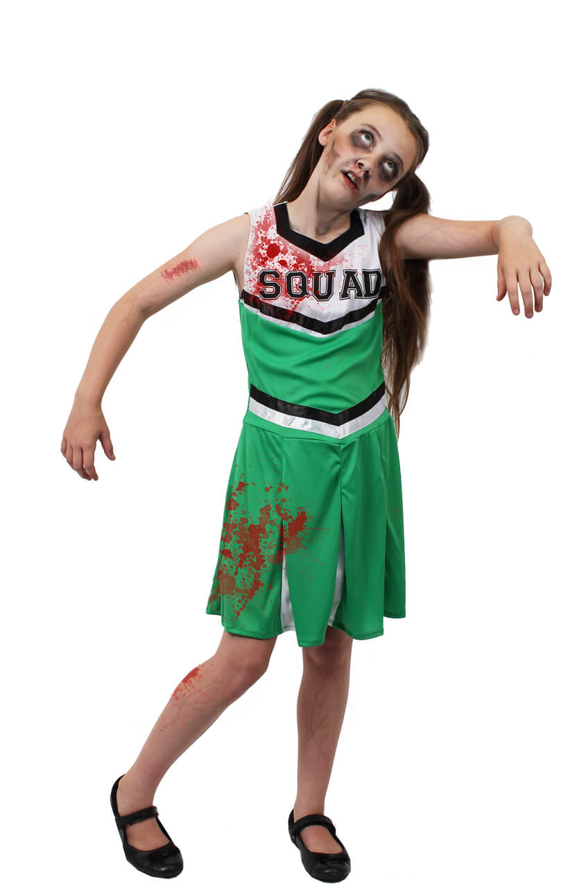 Girls Green Zombie Cheerleader Halloween Fancy Dress Costume - I Love ...