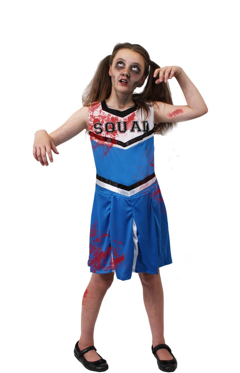Girls Blue Zombie Cheerleader Halloween Fancy Dress Costume - I Love ...