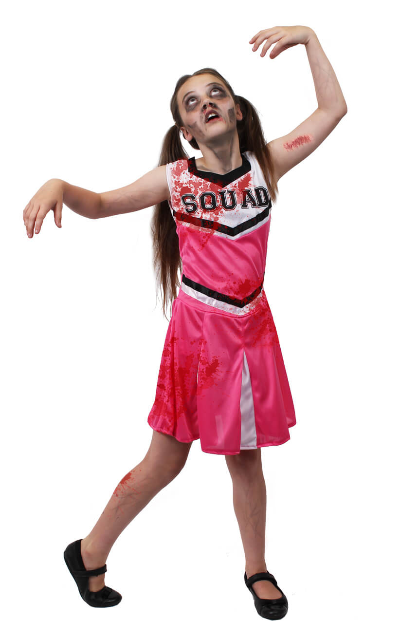 Girls Pink Zombie Cheerleader Halloween Fancy Dress Costume - I Love ...