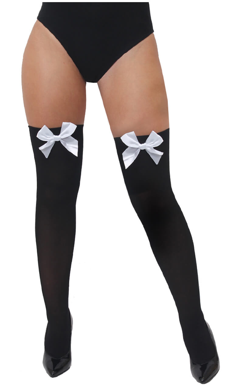 Black Stockings with White Bow - I Love Fancy Dress
