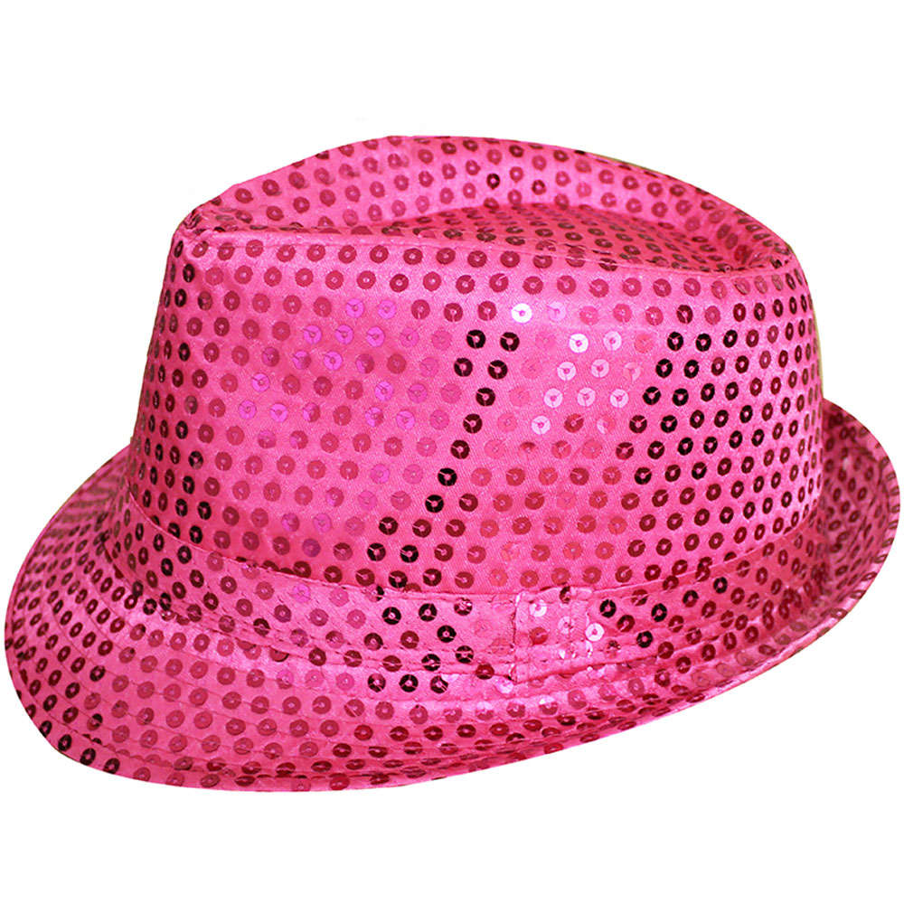 Hot Pink Sequin Fedora Hat - I Love Fancy Dress