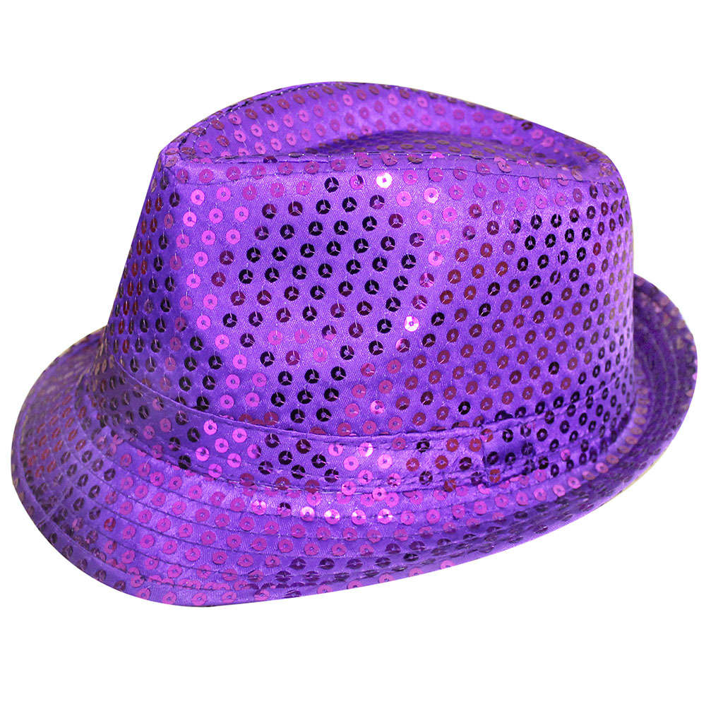 Purple Sequin Fedora Hat - I Love Fancy Dress