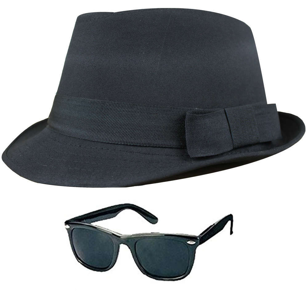 NEW BLUES BROTHERS HAT SUNGLASSES FANCY DRESS COSTUME STAG PARTY GANGSTER  1980s