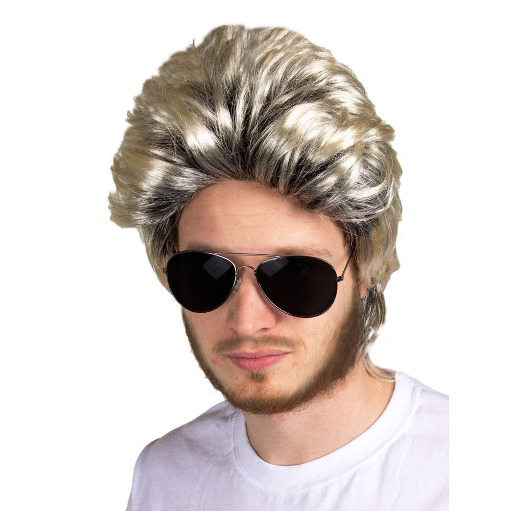 Mens 1980s Pop Star Wig I Love Fancy Dress