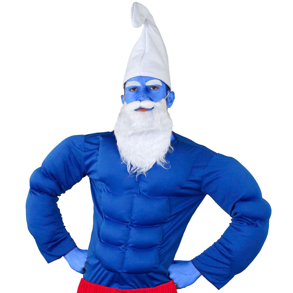 WHITE GNOME HAT AND BLUE FACE PAINT 70S 80S TV CHARACTER FANCY DRESS COSTUME 
