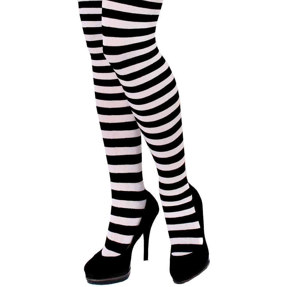 Women's Black and White Striped Tights