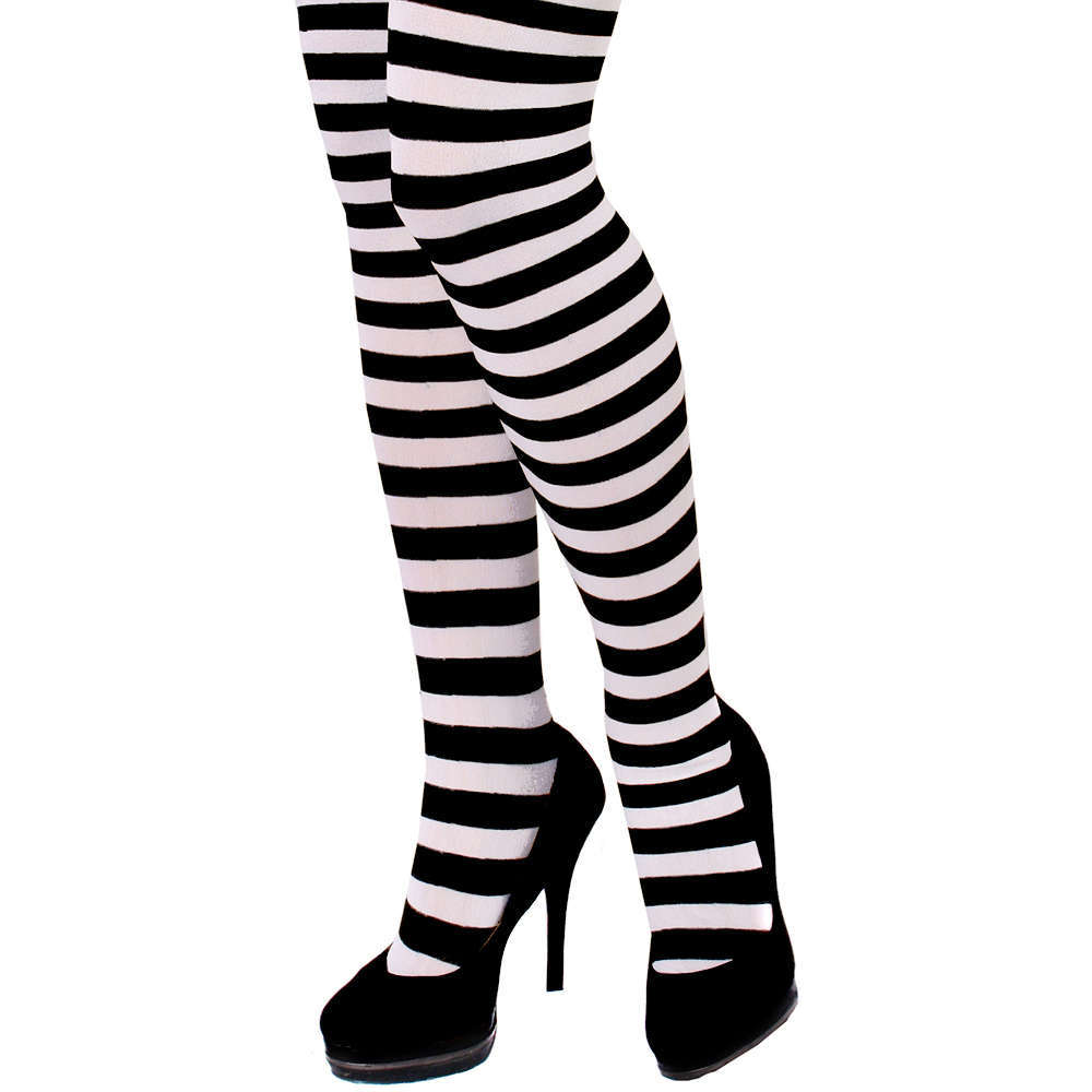 Children's White and Black Striped Tights