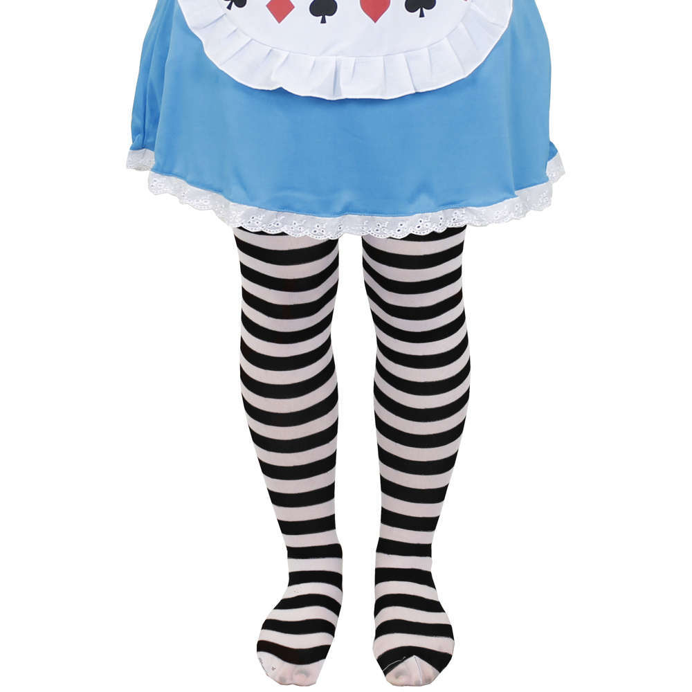 CHILDS BLACK AND WHITE STRIPED TIGHTS GIRLS FANCY DRESS FOR ALICE COSTUME 