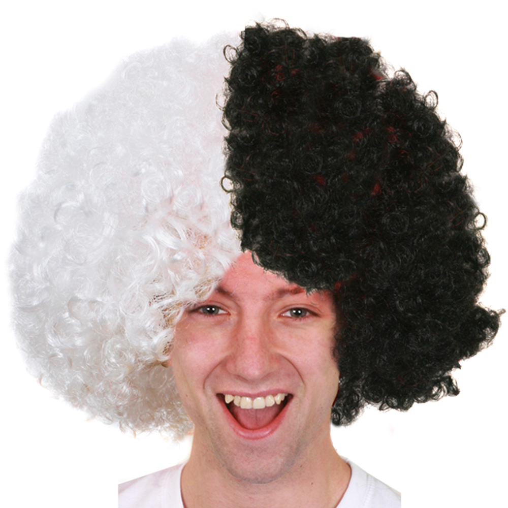 Fancy Dress Black and White Supporters Afro Wig Novelty