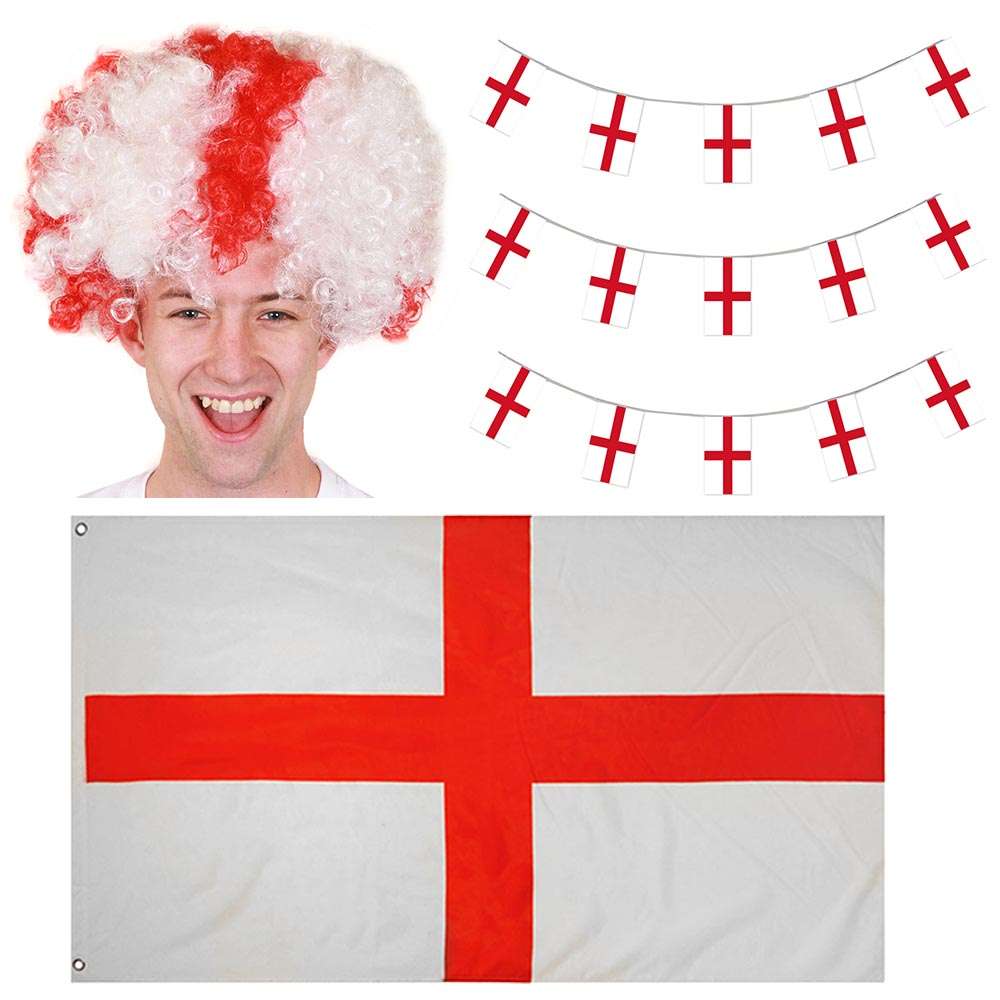 Ladies Red & White Bob Wig St Georges Day England English Fancy Dress 