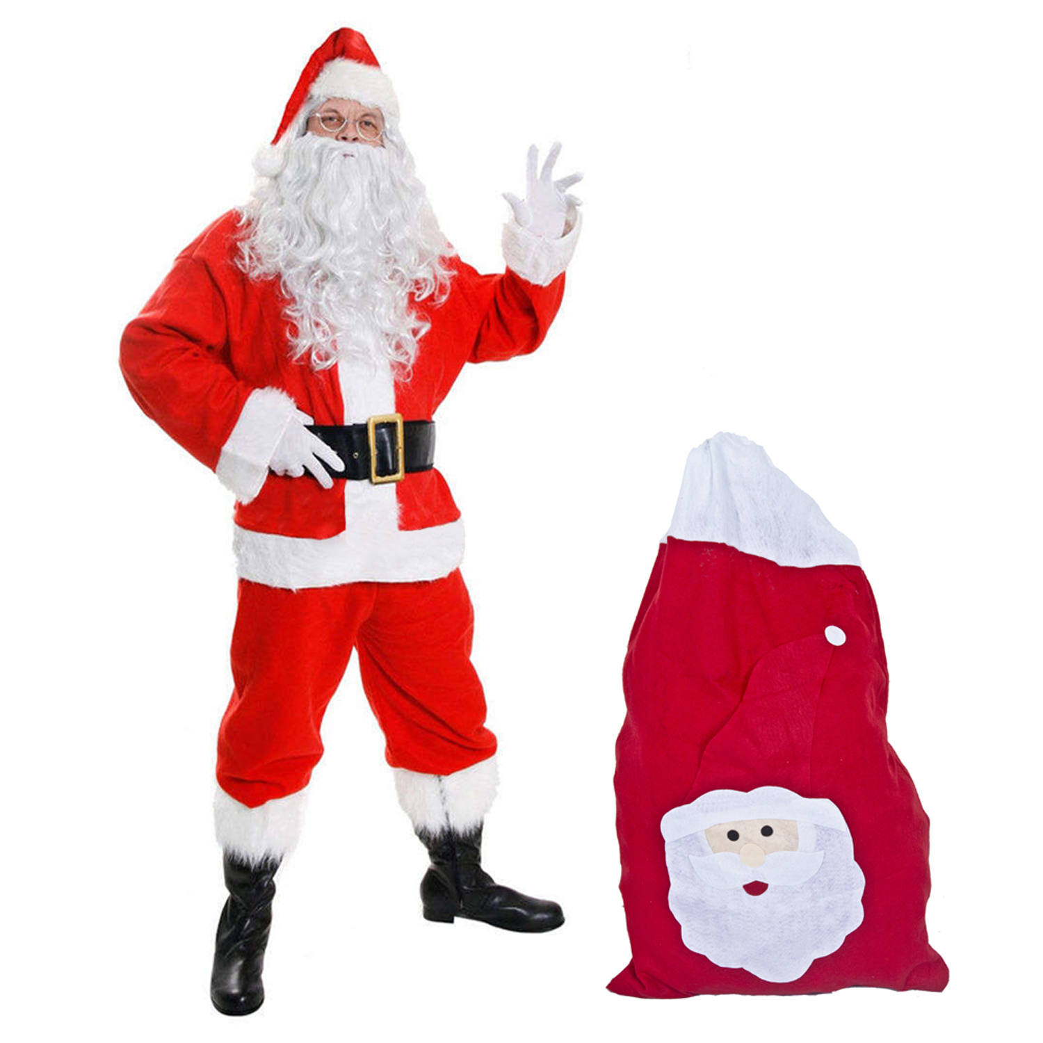 FOCUSNORM Adults Christmas Suit Set Red Santa Claus Father Xmas Fancy Dress  Costume Full Set