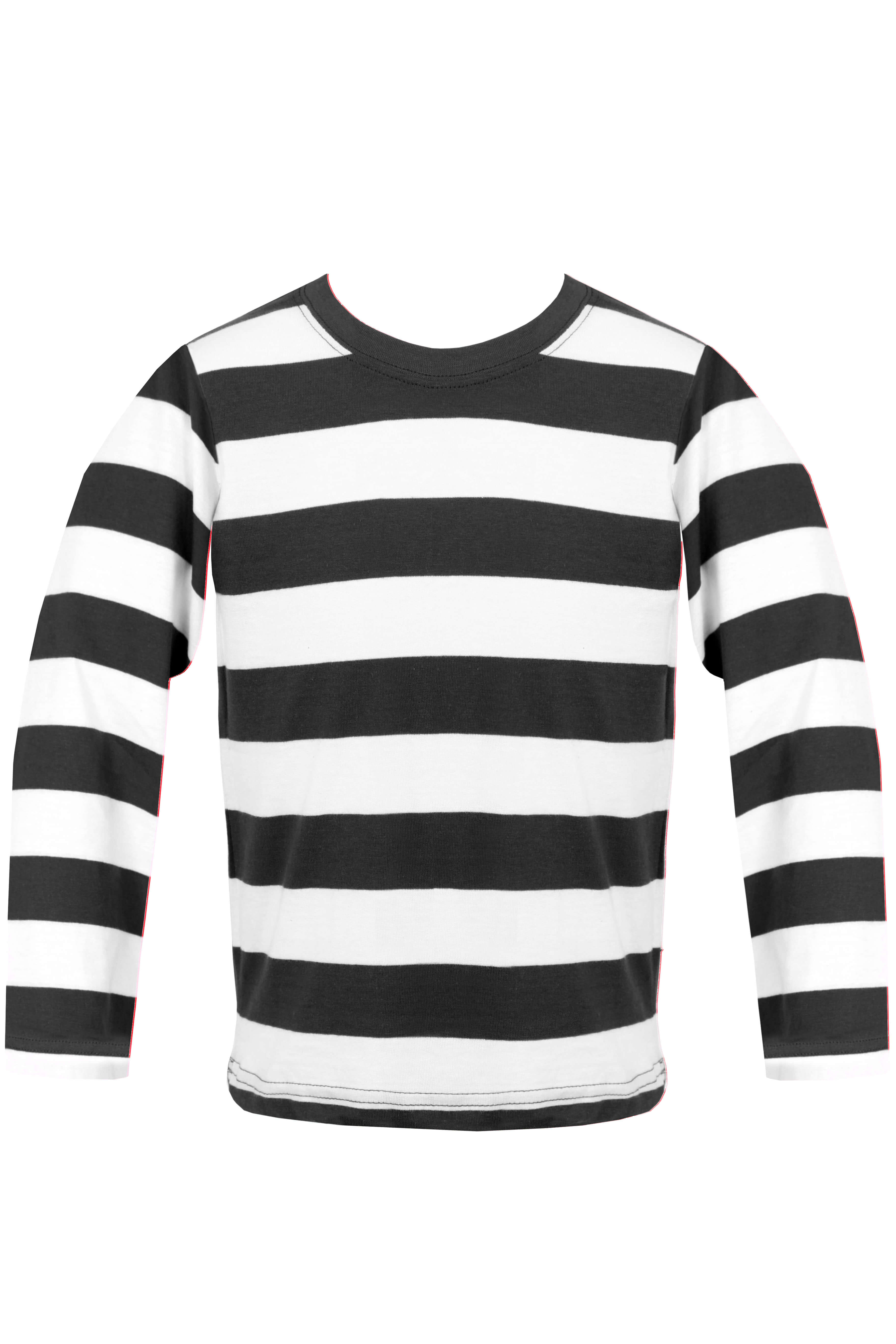 CHILDS STRIPED T SHIRT TOP BLACK AND WHITE FANCY DRESS LONG SLEEVE 100% COTTON 