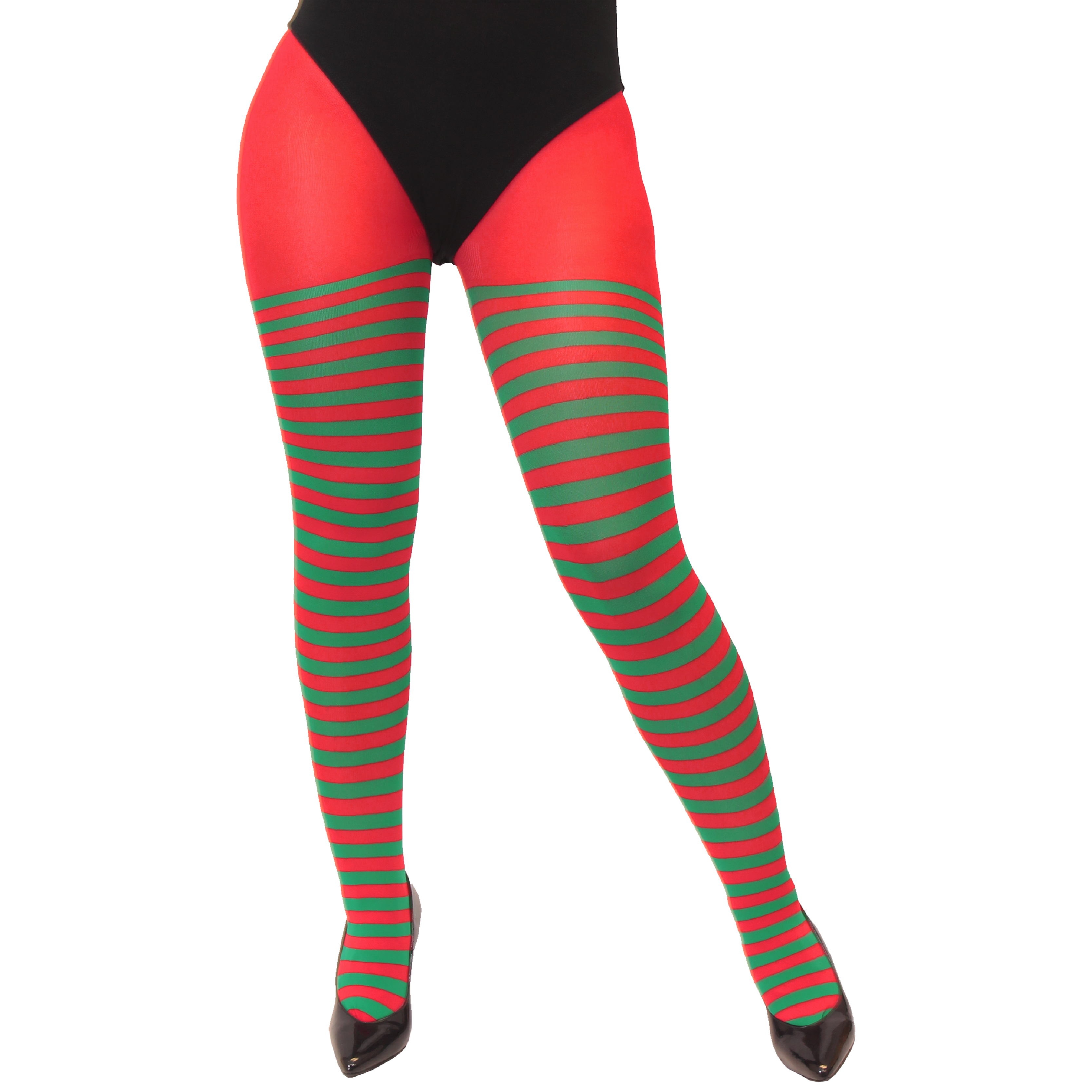 Green and Red Striped Christmas Tights - I Love Fancy Dress