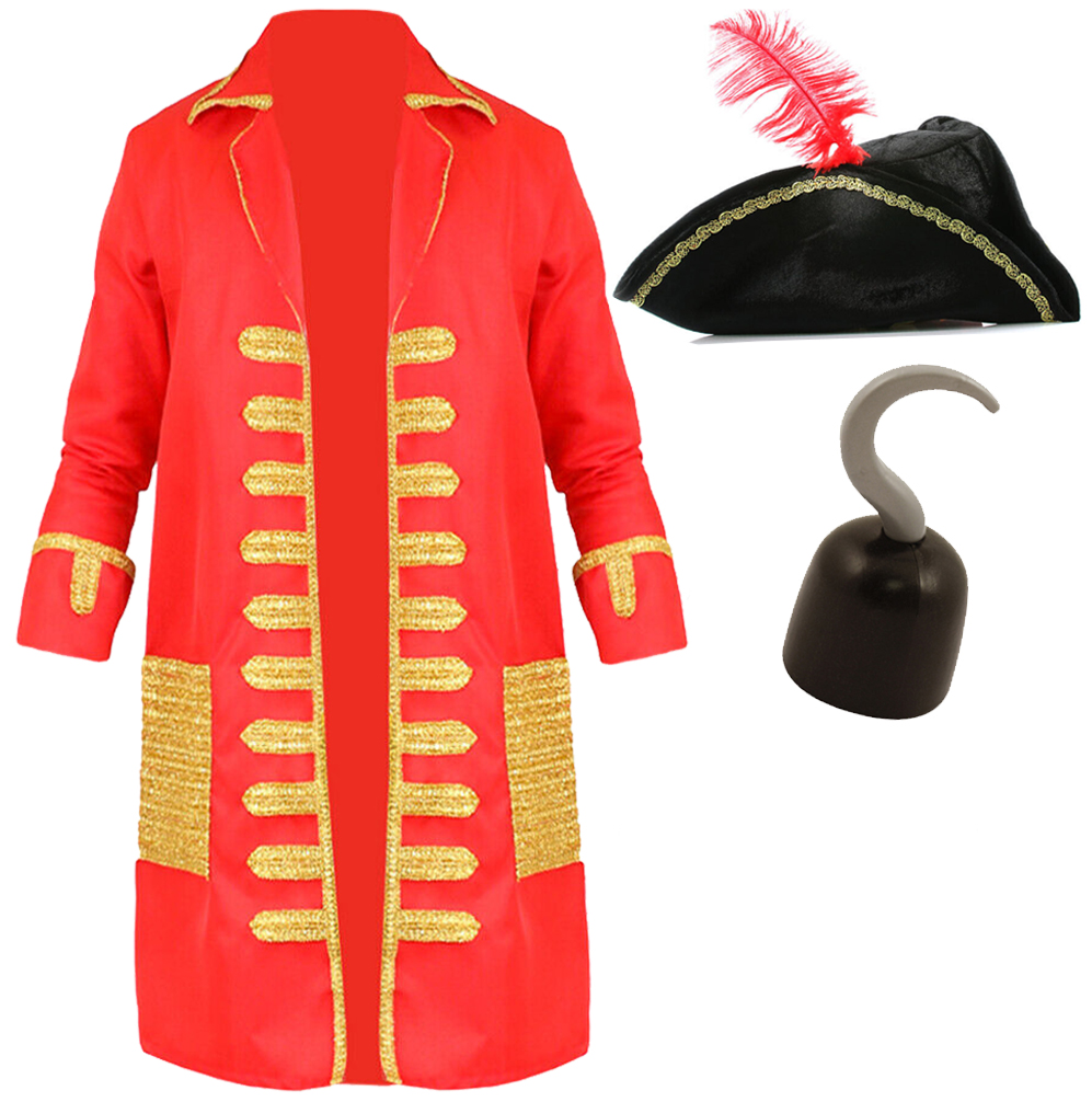 Kids Captain Hook Style Red Pirate Fancy Dress Costume